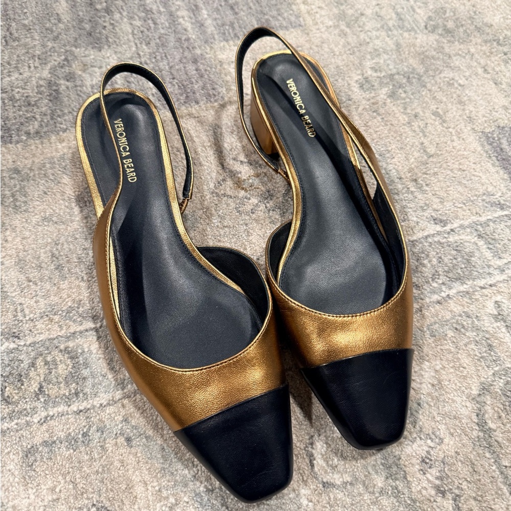 Veronica Beard Gold and Black Slingback Shoes